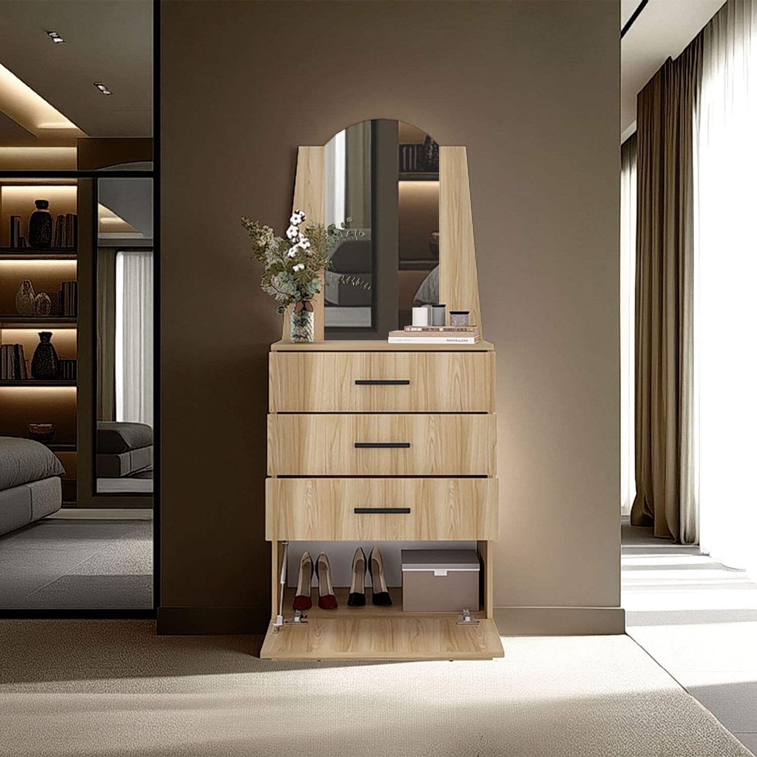 Comoda Con Espejo 159.5x62.8x35.3 Cm 3 Cajones 1 Puerta image number 6.0
