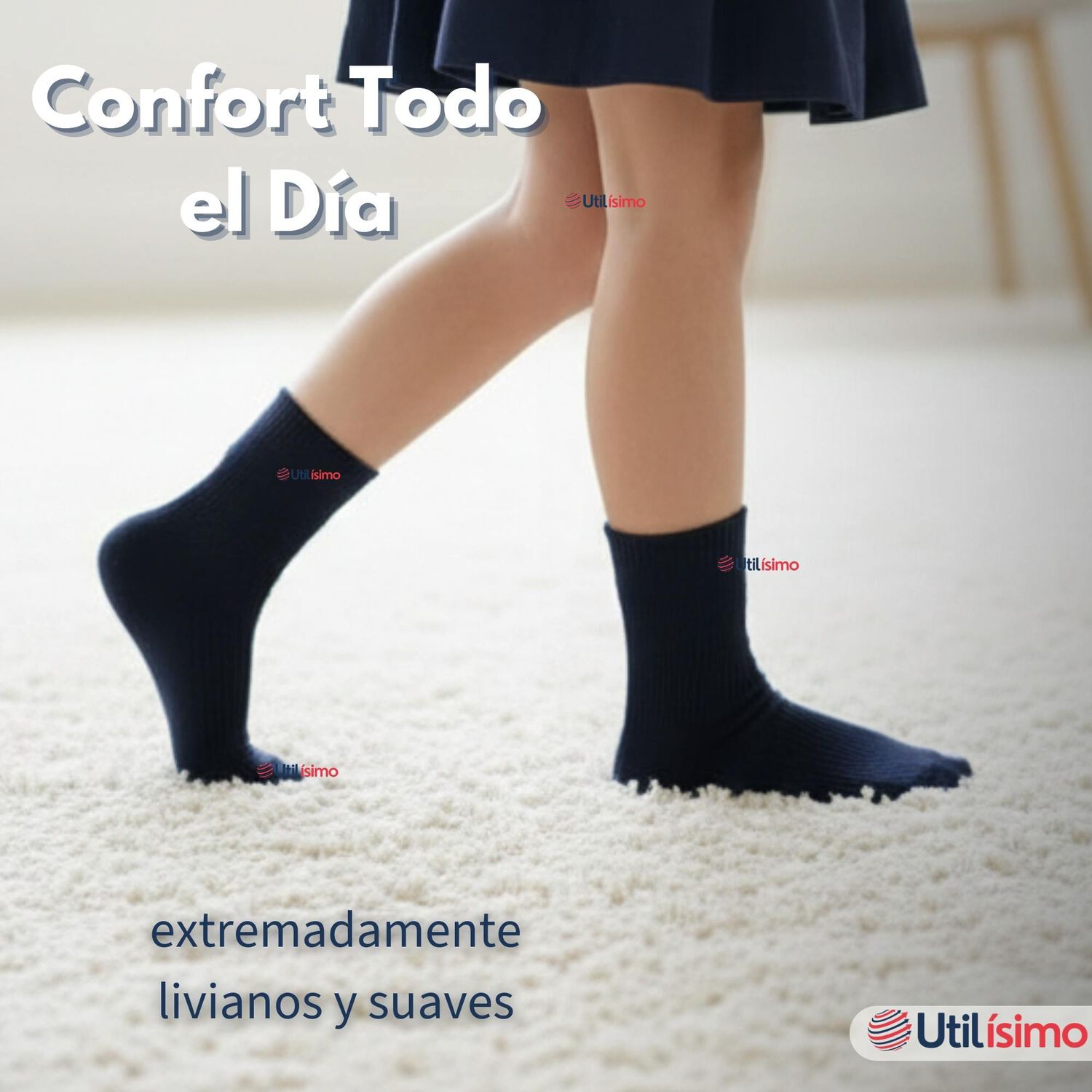 Pack 6 Calcet&iacute;nes Escolares Corto Algod&oacute;n Azul Ni&ntilde;o Juvenil image number 8.0