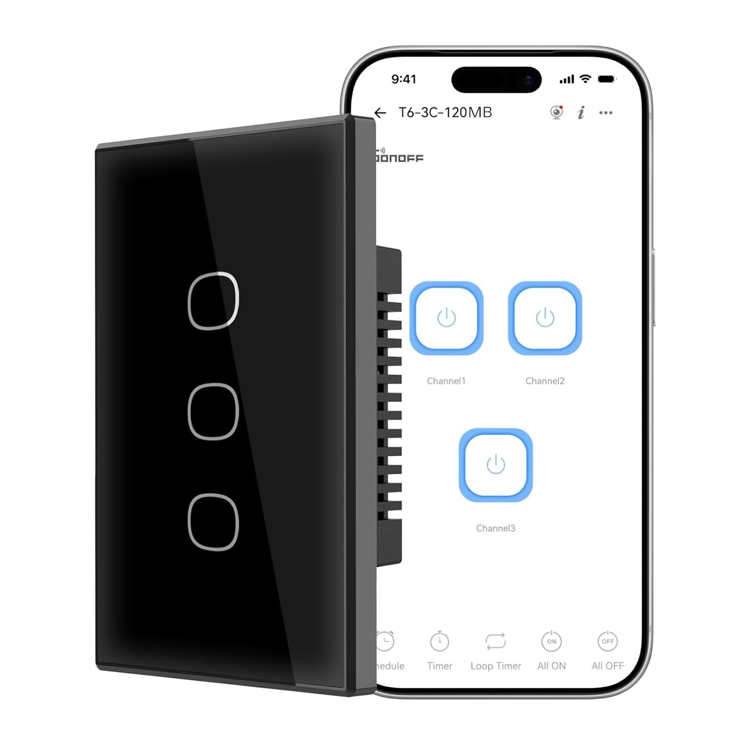 Interruptor Wifi Touch Sonoff Txgen2 De 3 Canales Negro image number 1.0