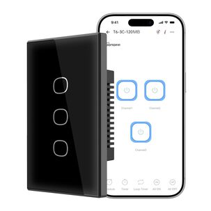 Interruptor Wifi Touch Sonoff Txgen2 De 3 Canales Negro