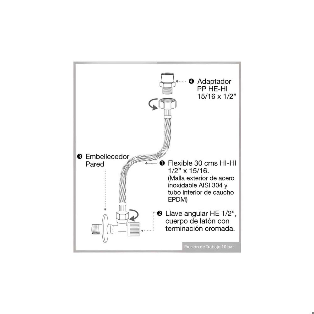 Kit Llave Angular + Flexible De 30cms Hi-hi 1/2" X 15/16" - Hoffens image number 1.0