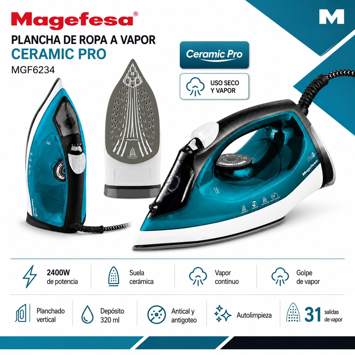Plancha De Ropa Con Vaporizador Continuo Ceramic Pro Mgf6234 image number 6.0