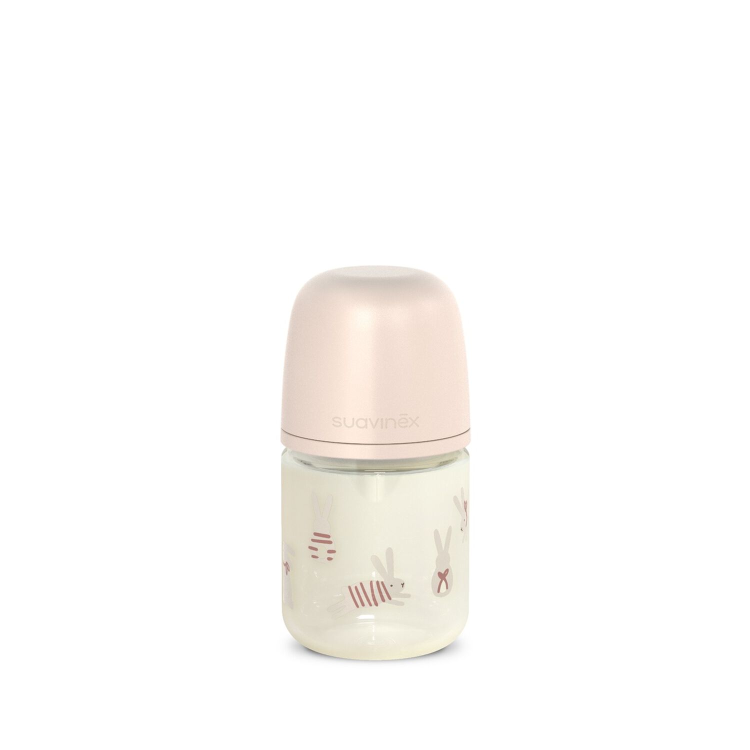 Mamadera Vidrio 120ml Fisiol&oacute;gica Silicona Flujo Xs Wonder Bunny Rosa image number 0.0