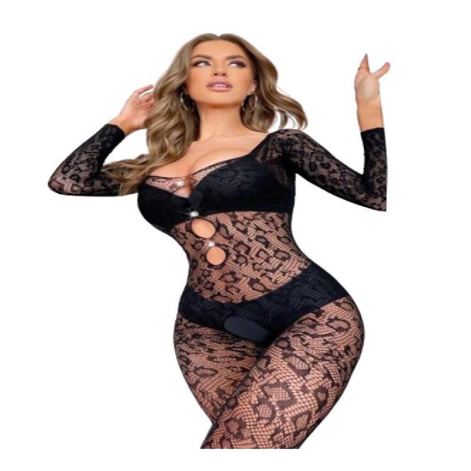 Lencer&iacute;a Body Enterito Malla Huecos Para Mujer Manga Larga image number 0.0