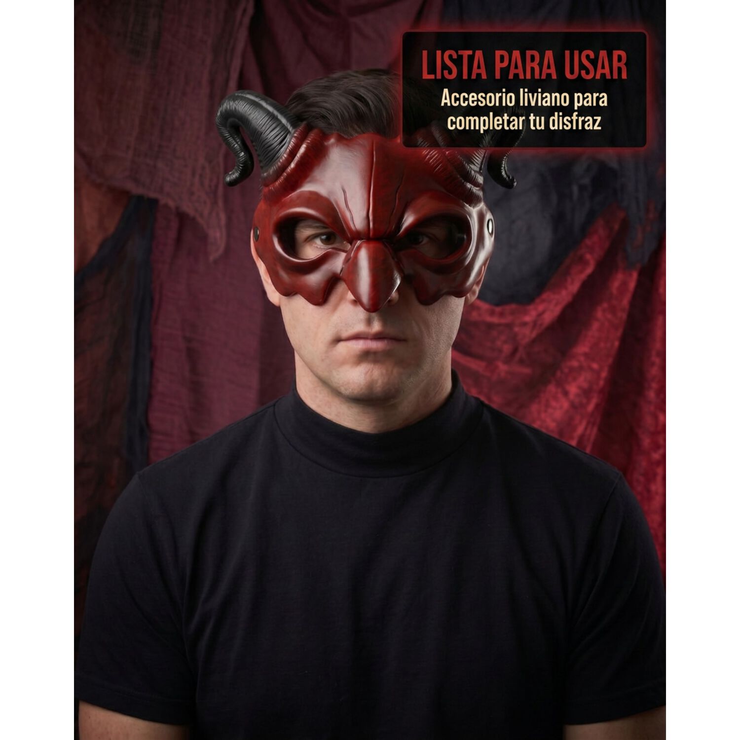 M&aacute;scara Diablo Adulto Lucifer Halloween Cuernos image number 4.0