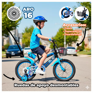 Bicicleta Infantil Aro 16 Con Canasto Y Botella Para Niños