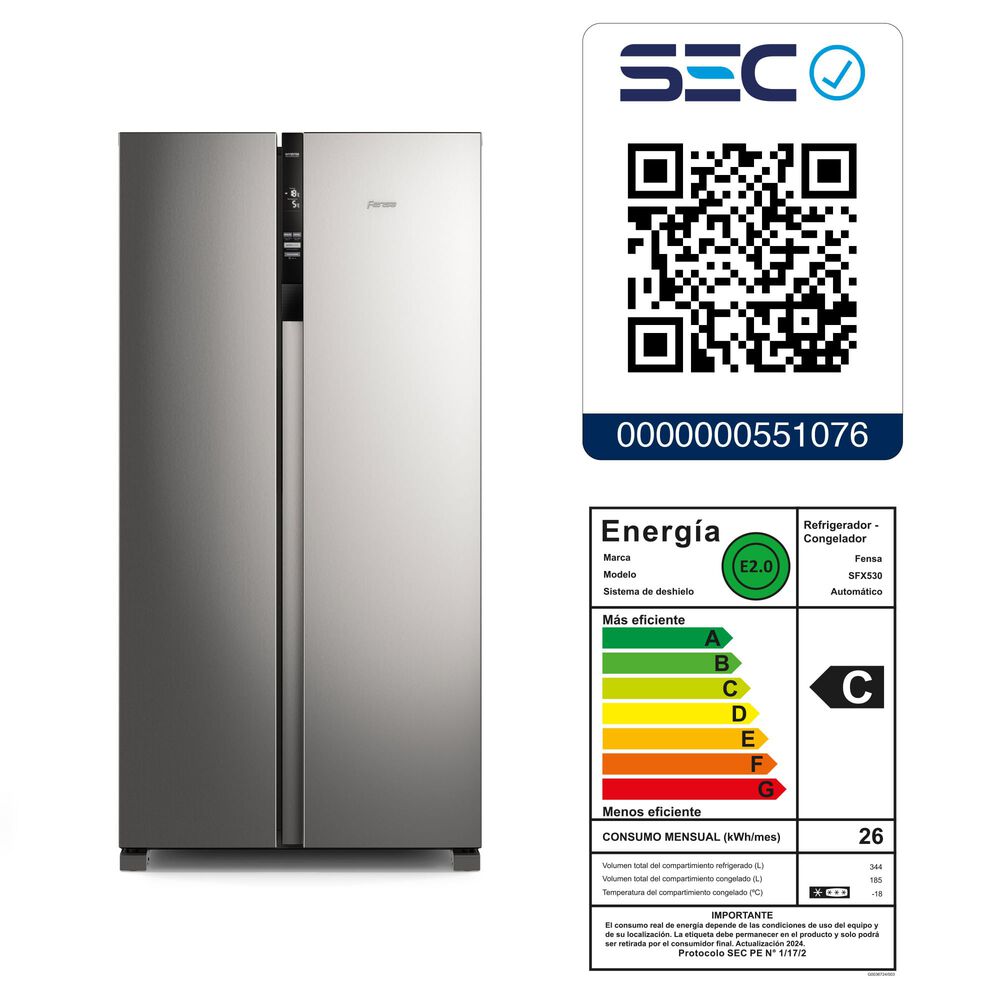 Refrigerador Fensa 529l No Frost Side By Side Sfx530 Inox image number 10.0