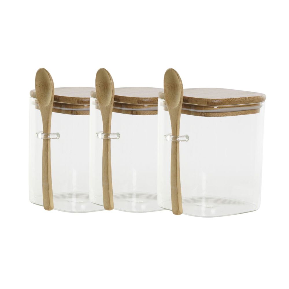 Set 3 Frascos Contenedores 570ml 10cm Cuadrado Cuchara Bambú image number 0.0