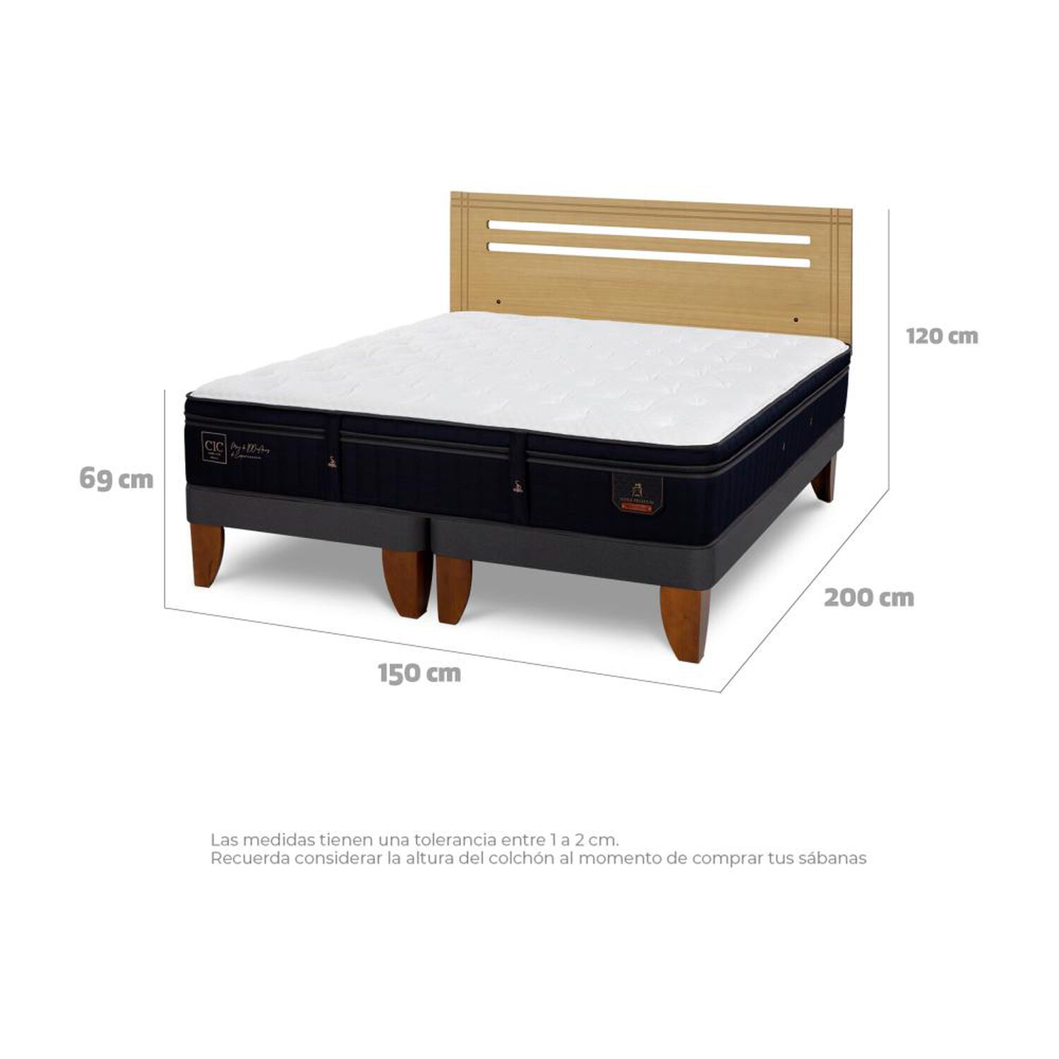 Cama Europea Cic Linea Premium / 2 Plazas / Base Dividida + Respaldo image number 4.0