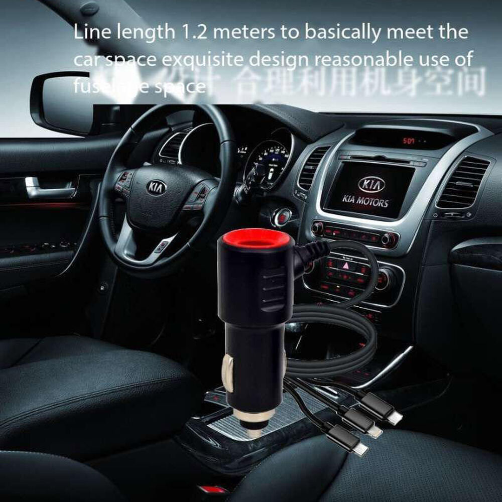 Cargador De Celular Auto Carga Rapida 1 Usb Y 3 Salidas, 3.1 A Cable 4 En 1 Con Cables Micro Usb Samsung, Tipo C Y Para Iphone image number 5.0