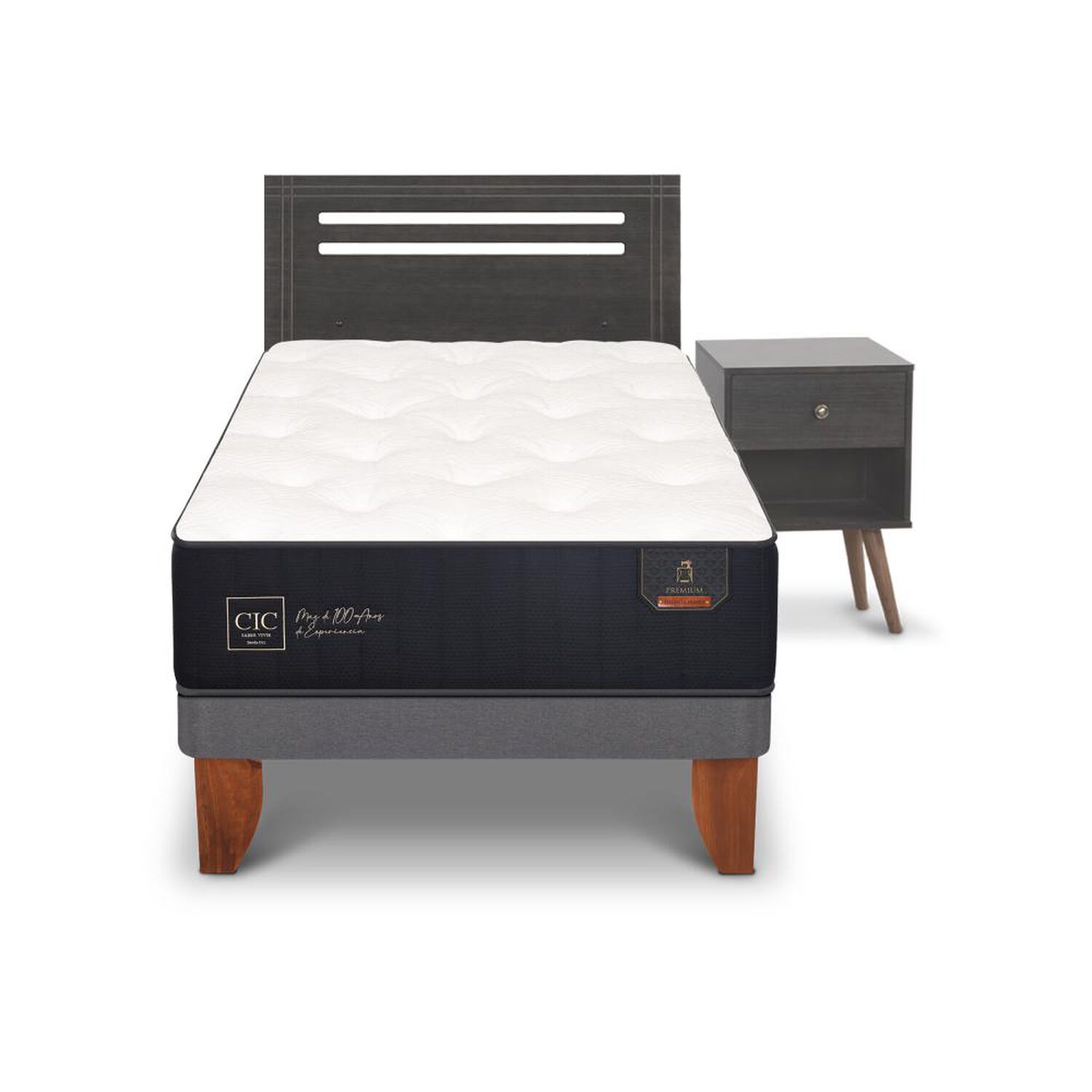 Cama Europea Cic Premium / 1.5 Plazas / Base Normal + Set De Maderas image number 0.0