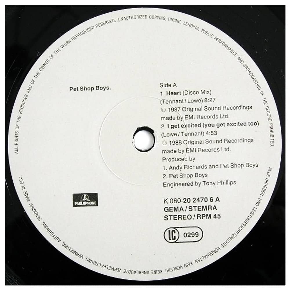 Pet Shop Boys - Heart | 12" Maxi Single Vinilo Usado image number 2.0
