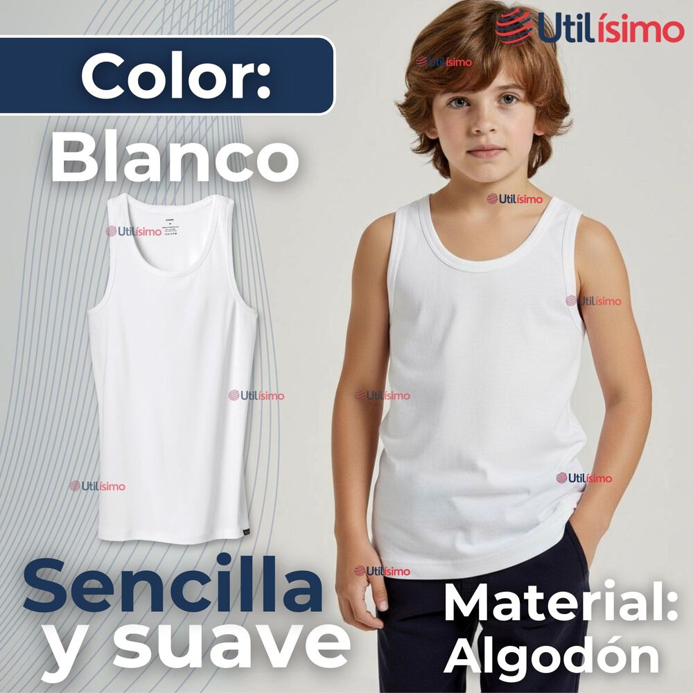 Camiseta Sin Manga Básica Suave 100% Algodón Blanco Hombre image number 1.0