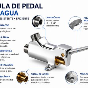 V&aacute;lvula Pedal Hehe 1/2" Marca Taumm Color Cromo
