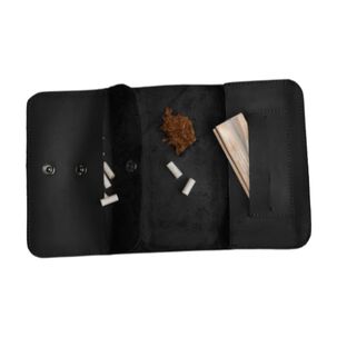 Tabaquera De Cuero Negro Cowboy Hecho A Mano Raiquen