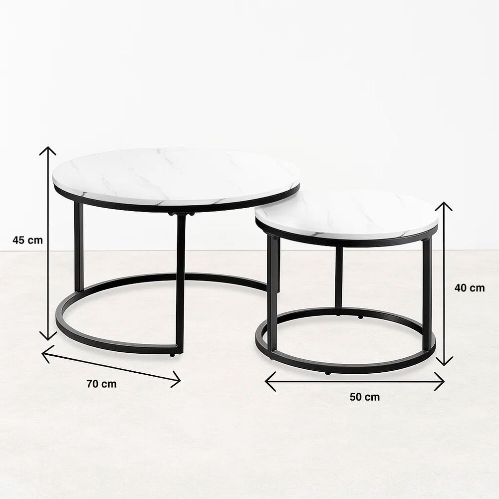 Juego De Mesas De Centro Anidadas - Diseño De Marmol Con Base Negra image number 3.0