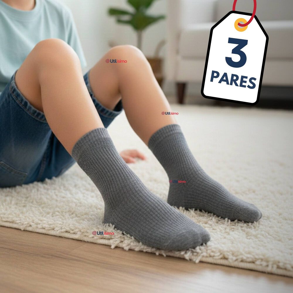 Pack 3 Calcet&iacute;nes Escolares Corto Acrilico Gris Ni&ntilde;o Juvenil image number 0.0