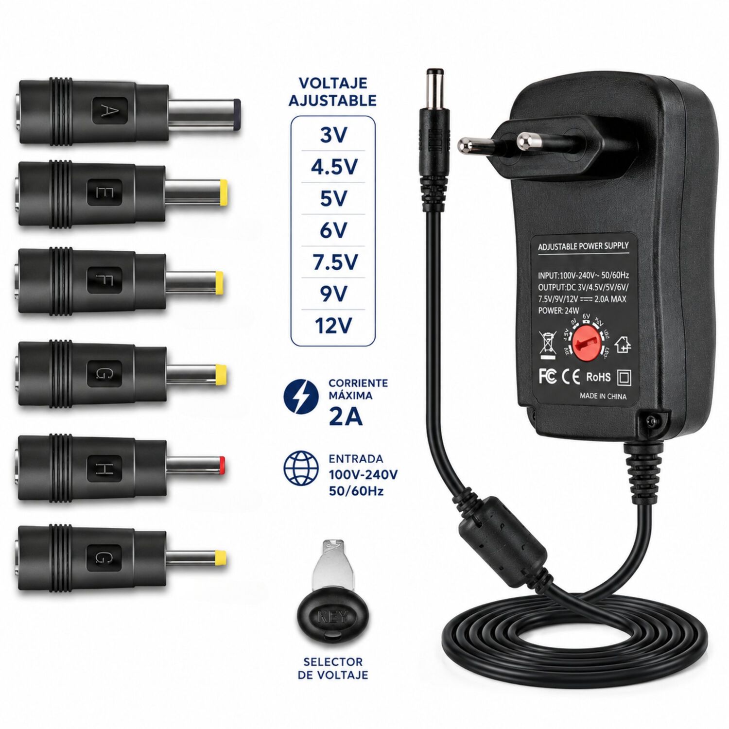 Transformador 12v Regulables 2a / 24w + 6 Plug Universales image number 2.0