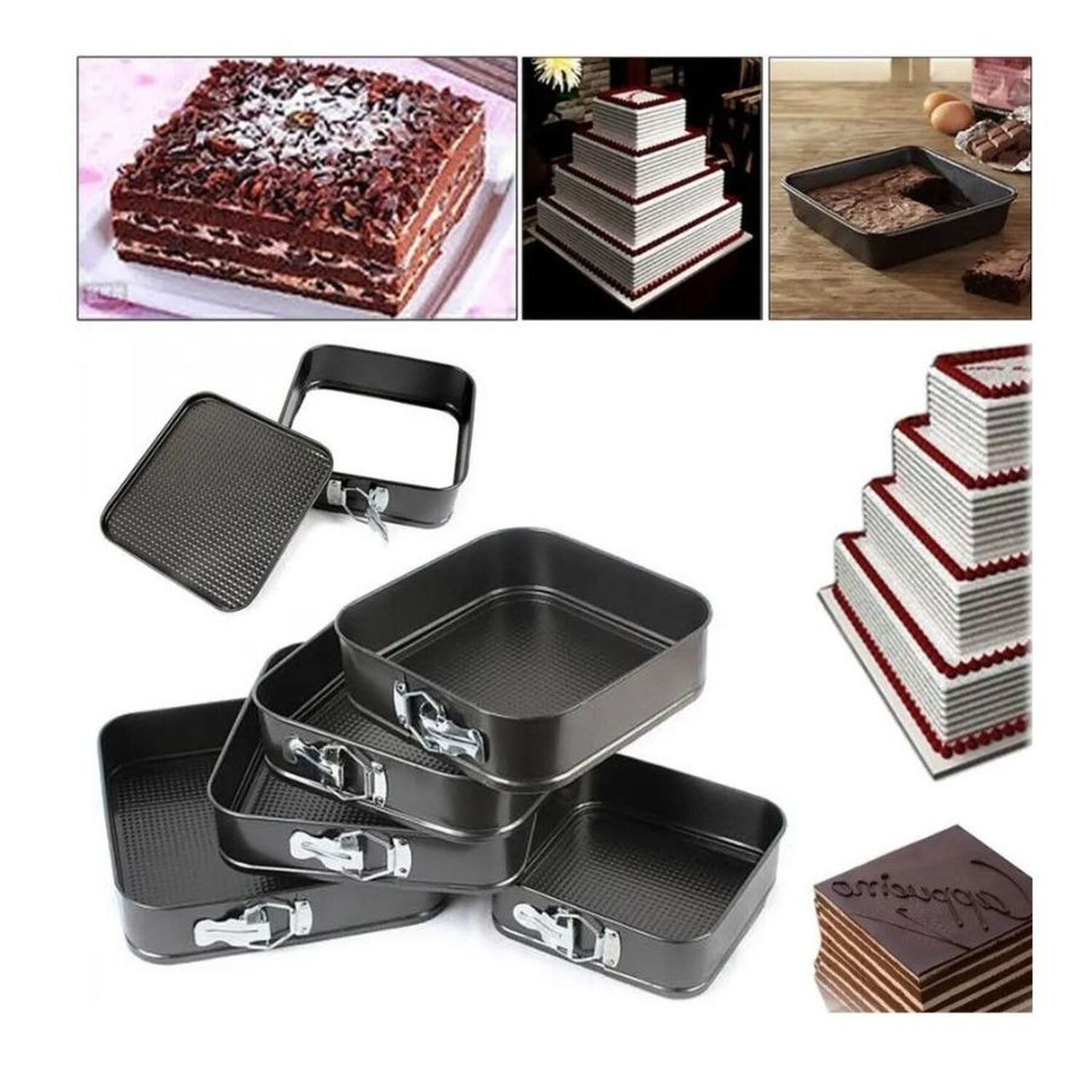 Set 5 Moldes Cuadrados Desmontables Antiadherentes Para Tortas Y Reposter&iacute;a image number 2.0