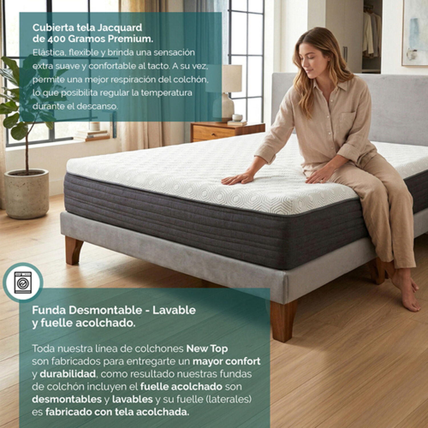 Cama Funcional Boxet Full 1.35 Mt Colchon Resortes New Top Funda Lavable Gris image number 4.0