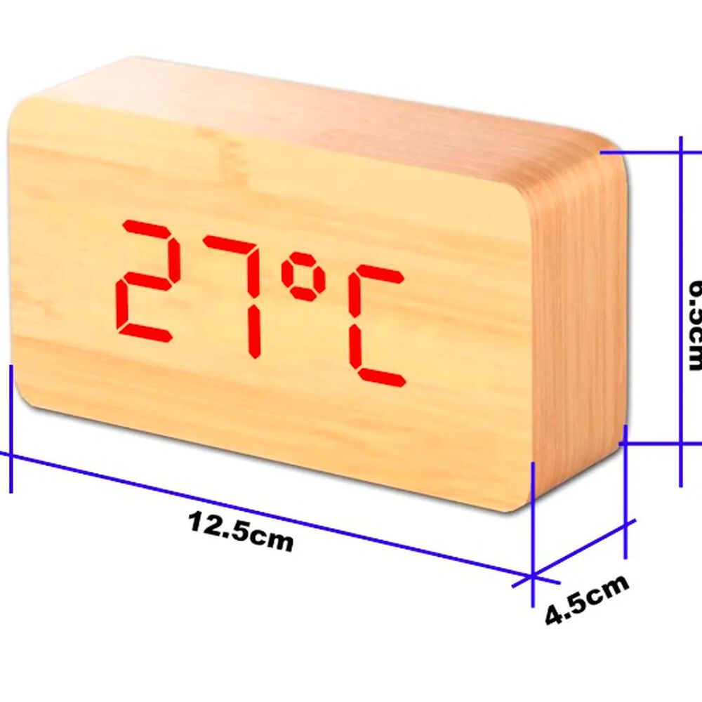 Reloj Luz Led Digital Despertador A Pilas Y Usb Imita Madera image number 2.0