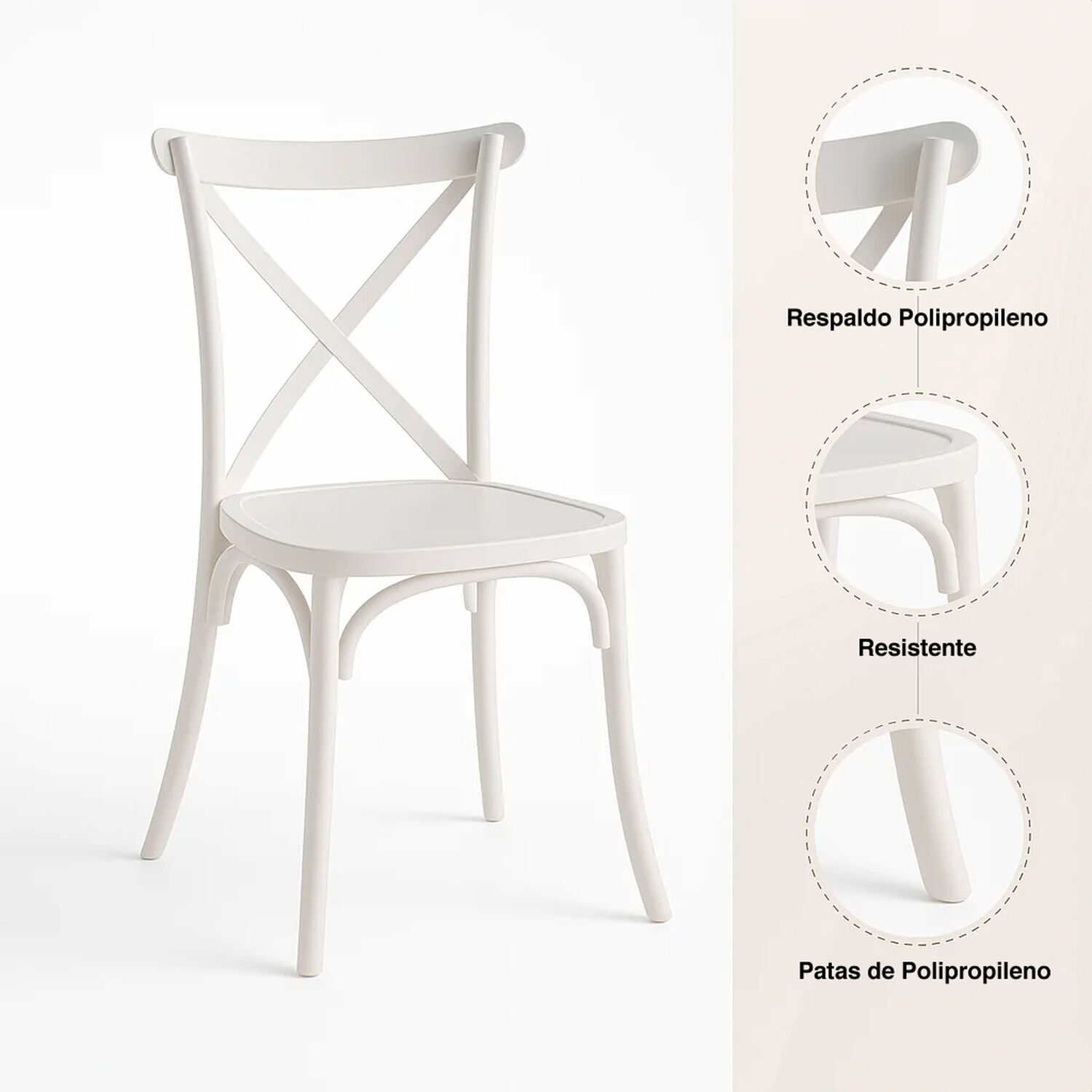 Silla Crossback Danubio De Terraza Exterior O Comedor - Blanca image number 4.0