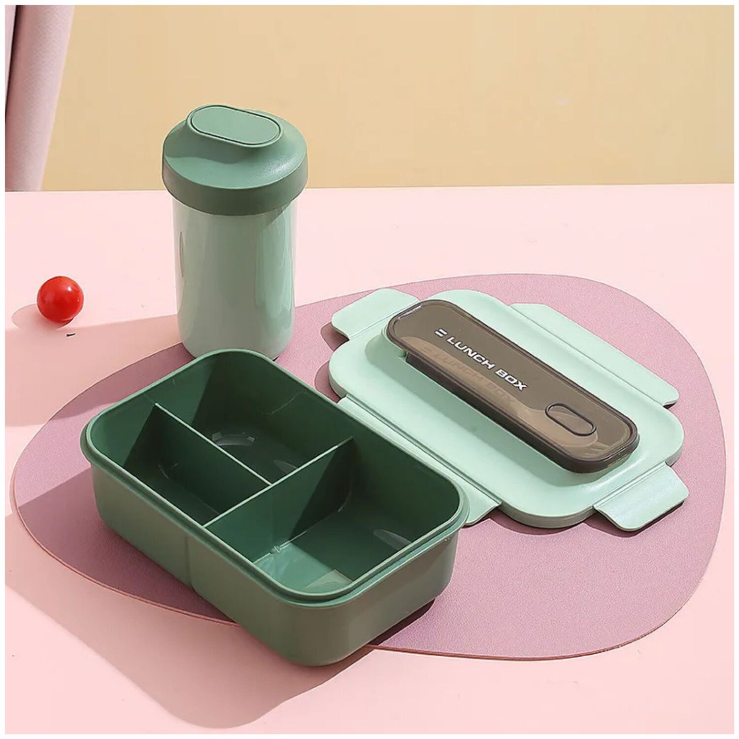 Fiambrera Contenedor Lunch Box 1200 Ml + Vaso T&aacute;per Pl&aacute;stico Green image number 0.0