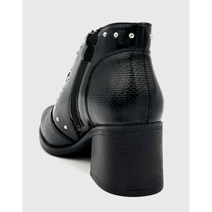 Botin Para Mujer Con Taco Medio Charol Negro