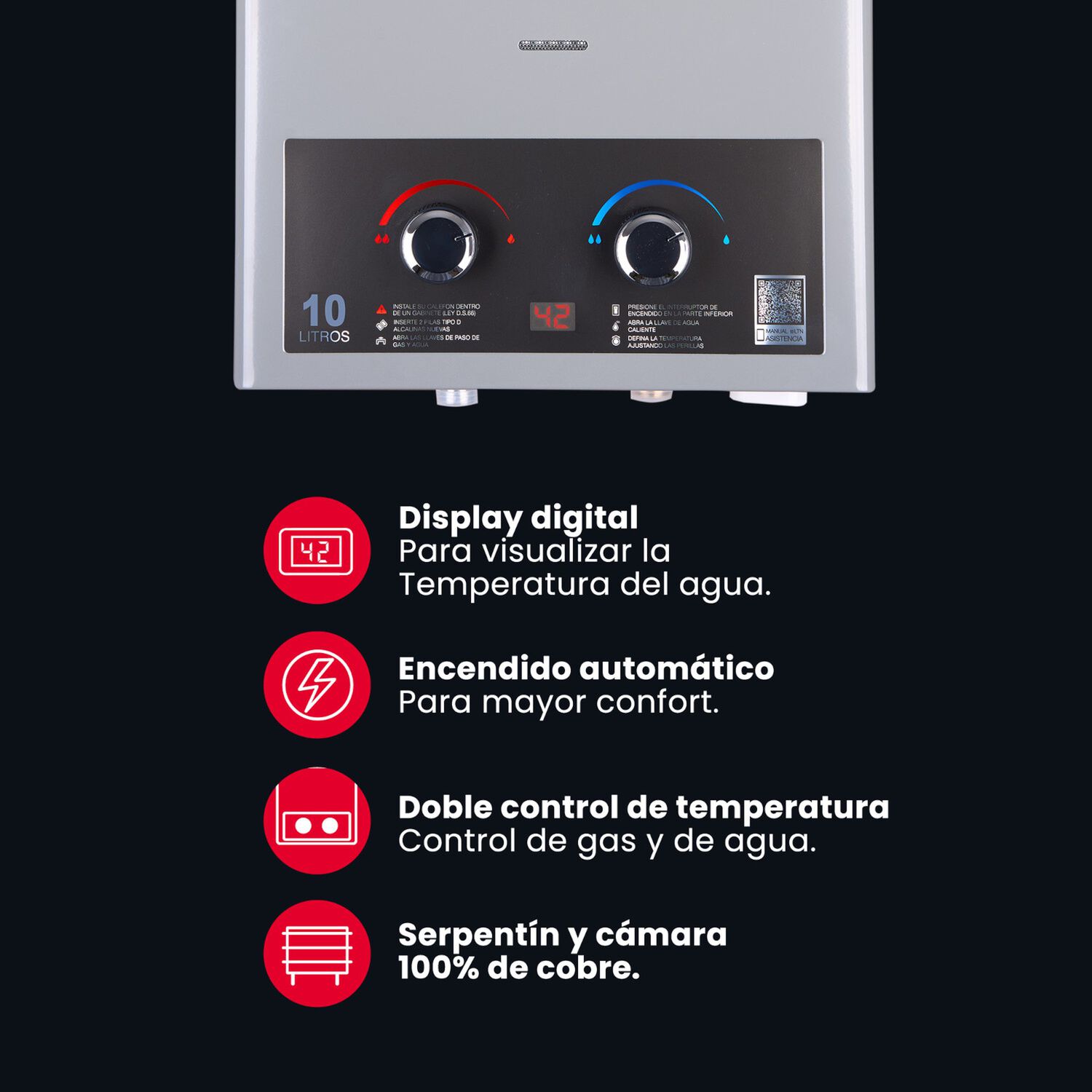 Calefont Digital 10 Litros Gas Licuado Tiro Natural Rheem image number 6.0