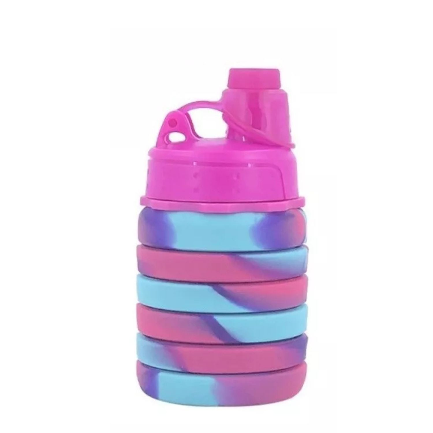 Botella Agua Para Ni&ntilde;os Silicona Plegable Arcoiris 500ml Fucsia image number 1.0
