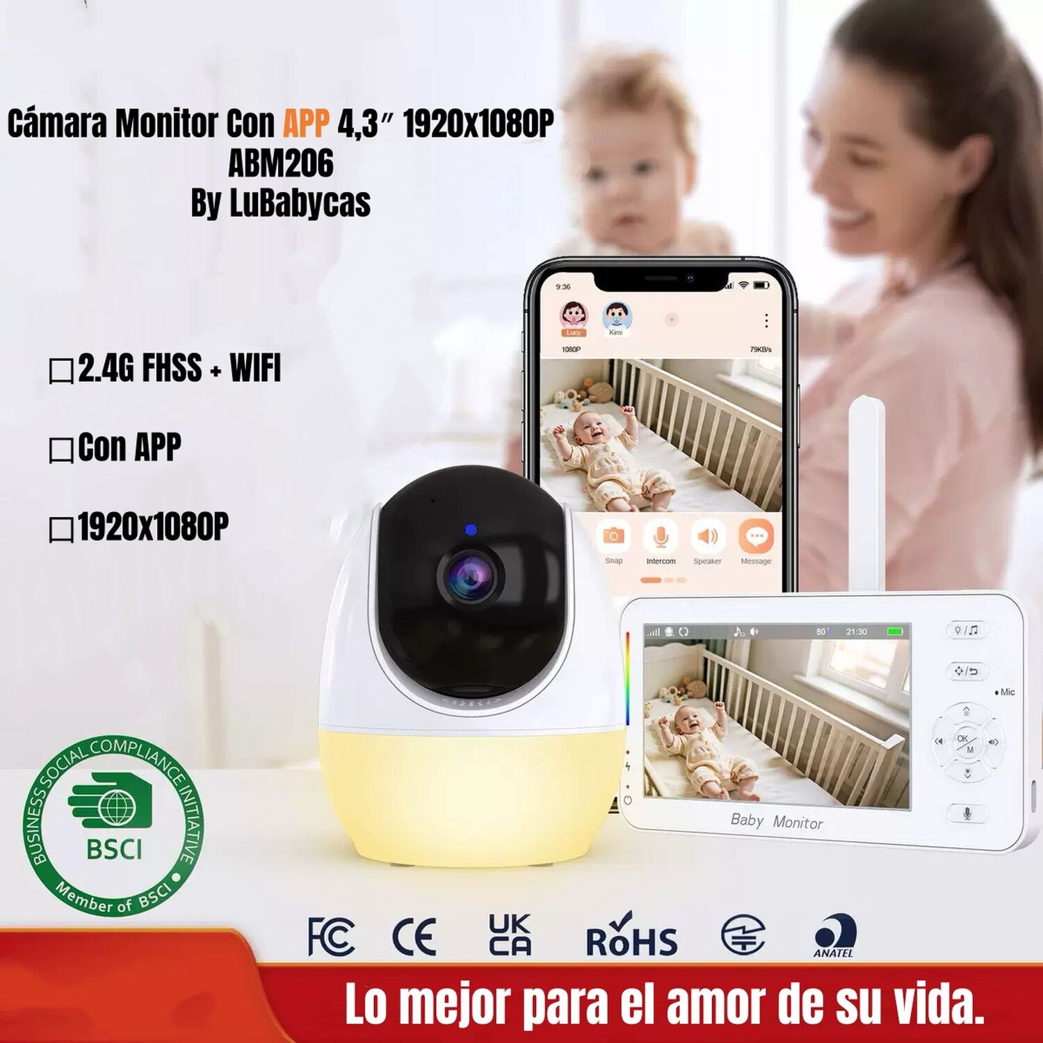 C&aacute;mara Monitor Lubabycas Con App Luz 4,3&Prime;1080p Abm206 image number 2.0
