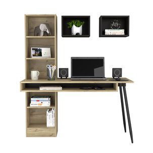 Escritorio Con Biblioteca + 2 Repisas Fm-041c Caf&eacute; Claro Y Negro