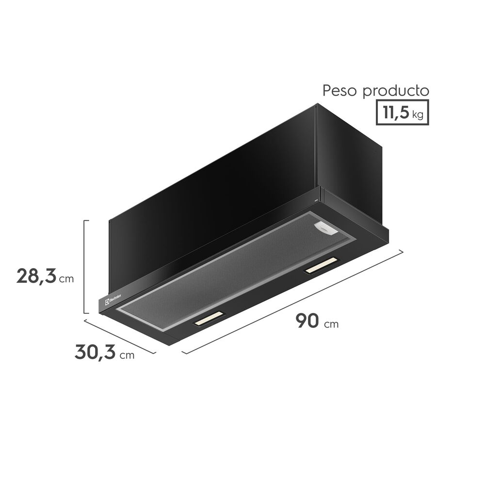 Campana Cocina extractora retr&aacute;ctil 90cm Luz Led De9ri Negra image number 2.0
