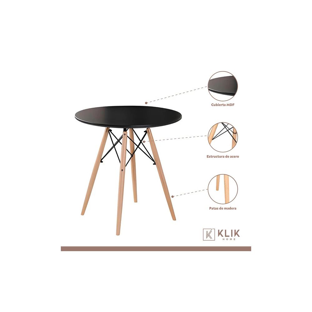 Comedor Mesa Eames Redonda Negra 80cms + 4 Sillas Tulip Gris image number 3.0