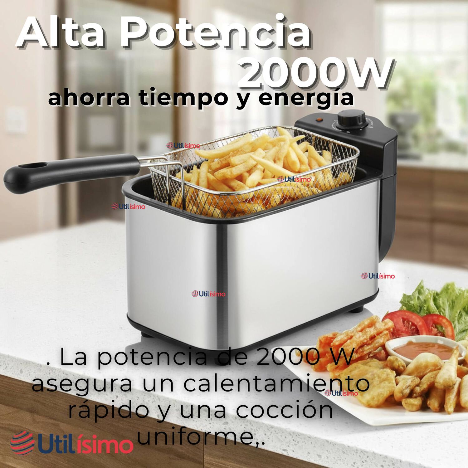 Freidora De Aceite 3l El&eacute;ctrica 2000w De Potencia Acero Inoxidable image number 4.0