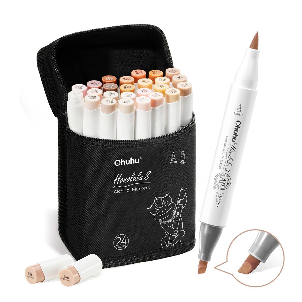Ohuhu 24 Marcadores Piel Honolulu S Pincel & Biselada Suave image number 0.0