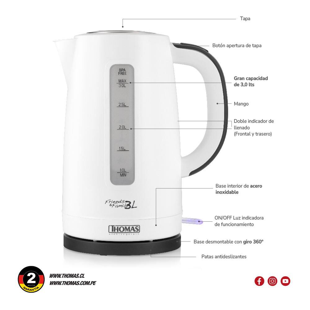 Hervidor Thomas Th-4351 / 3 Litros / 2200 Watts image number 6.0