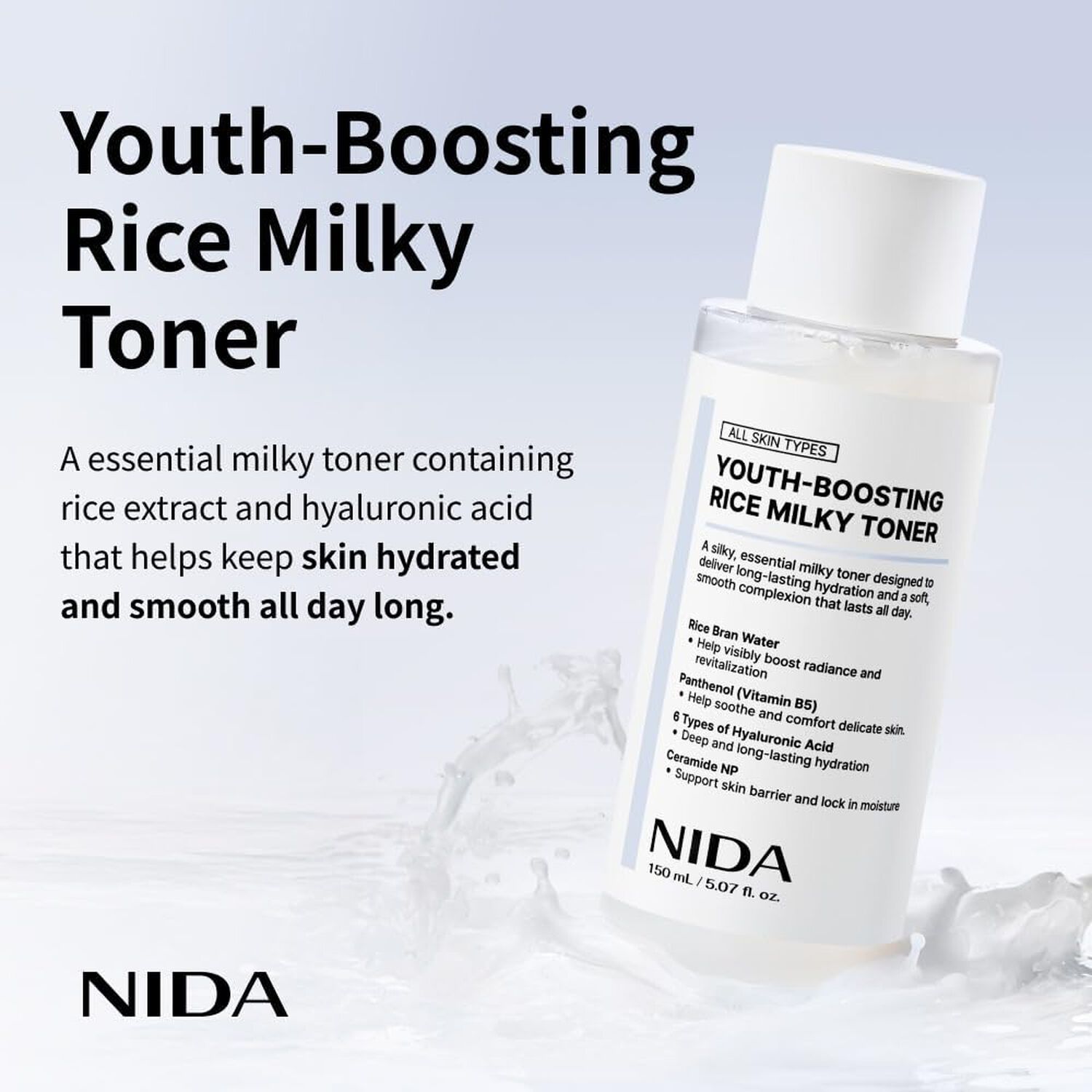 Youth-boosting Rice Milky Toner (nida) - 150ml T&oacute;nico Aclarante E Hidratante Con Extracto De Arroz Y Niacinamida image number 5.0