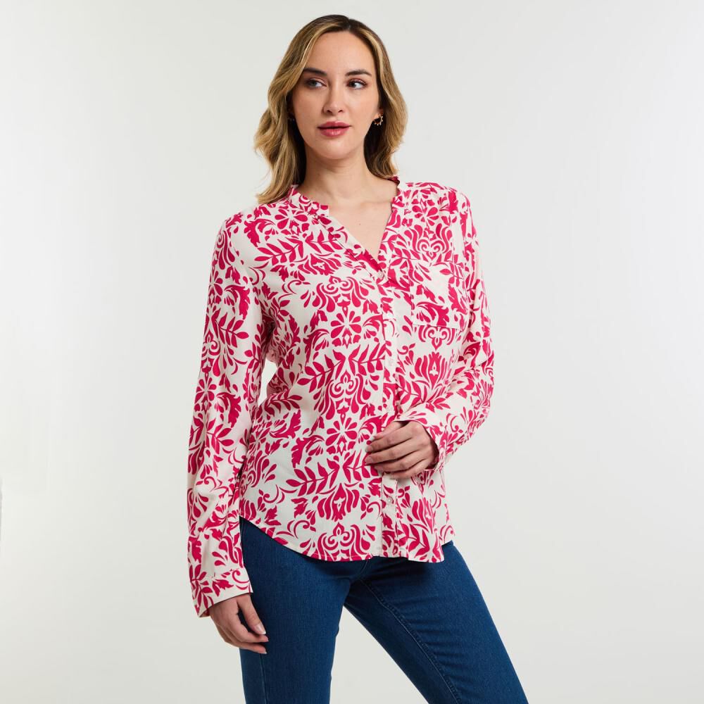 Blusa Full Print Manga Larga Roll Up Cuello V Mujer Geeps image number 2.0