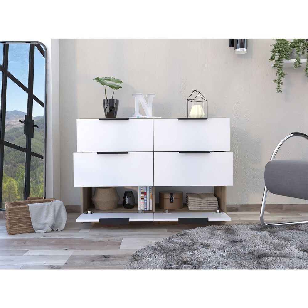 Comoda 4 Cajones 2 Puertas Abatibles Fm-020c - Caf&eacute; Claro / Blanco image number 5.0
