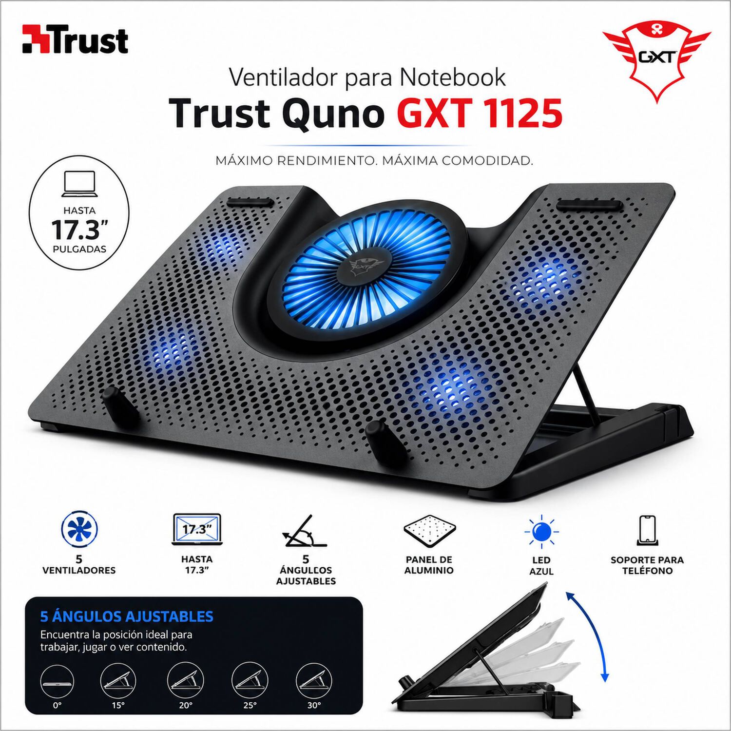Ventilador Para Notebook Profesional 5fan Trust Quno Gxt1125 image number 6.0