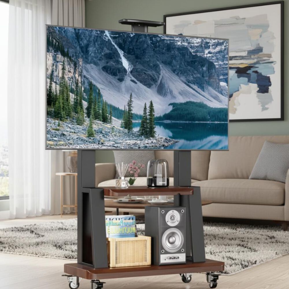 Soporte De Tv Móvil Con Ruedas 32"-75" Y Estantes Ajustables image number 2.0