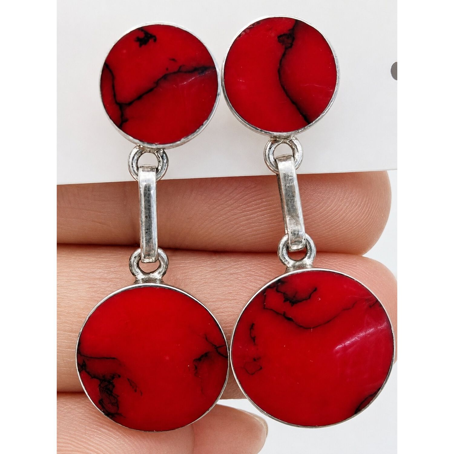 Aros Granate Circular Plata 950 Tornillo Mariposa Colgantes Mujer Elegantes Piedra Roja. image number 2.0