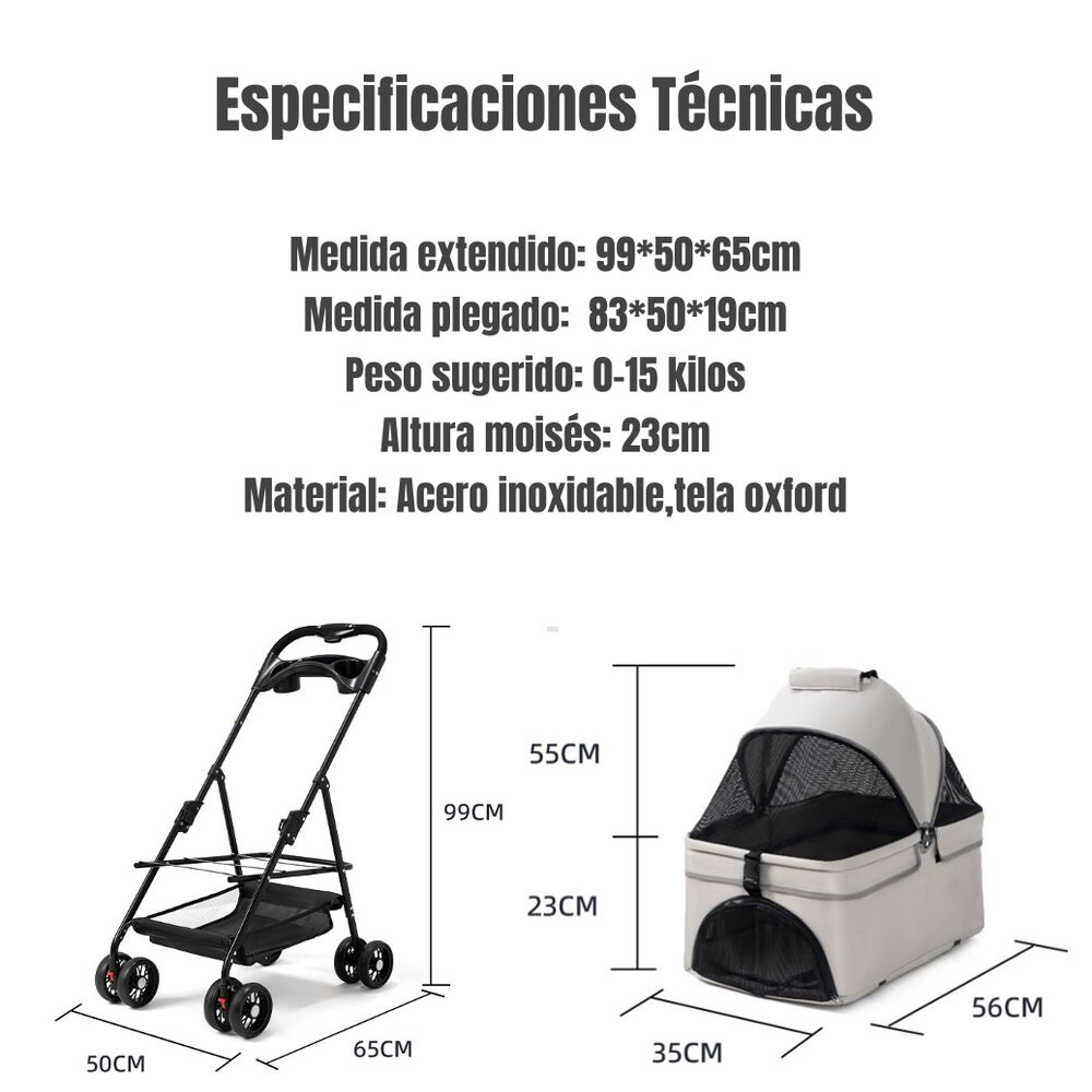 Coche Para Mascotas Perros Gatos 2 En 1 Lubabycas Gris image number 6.0