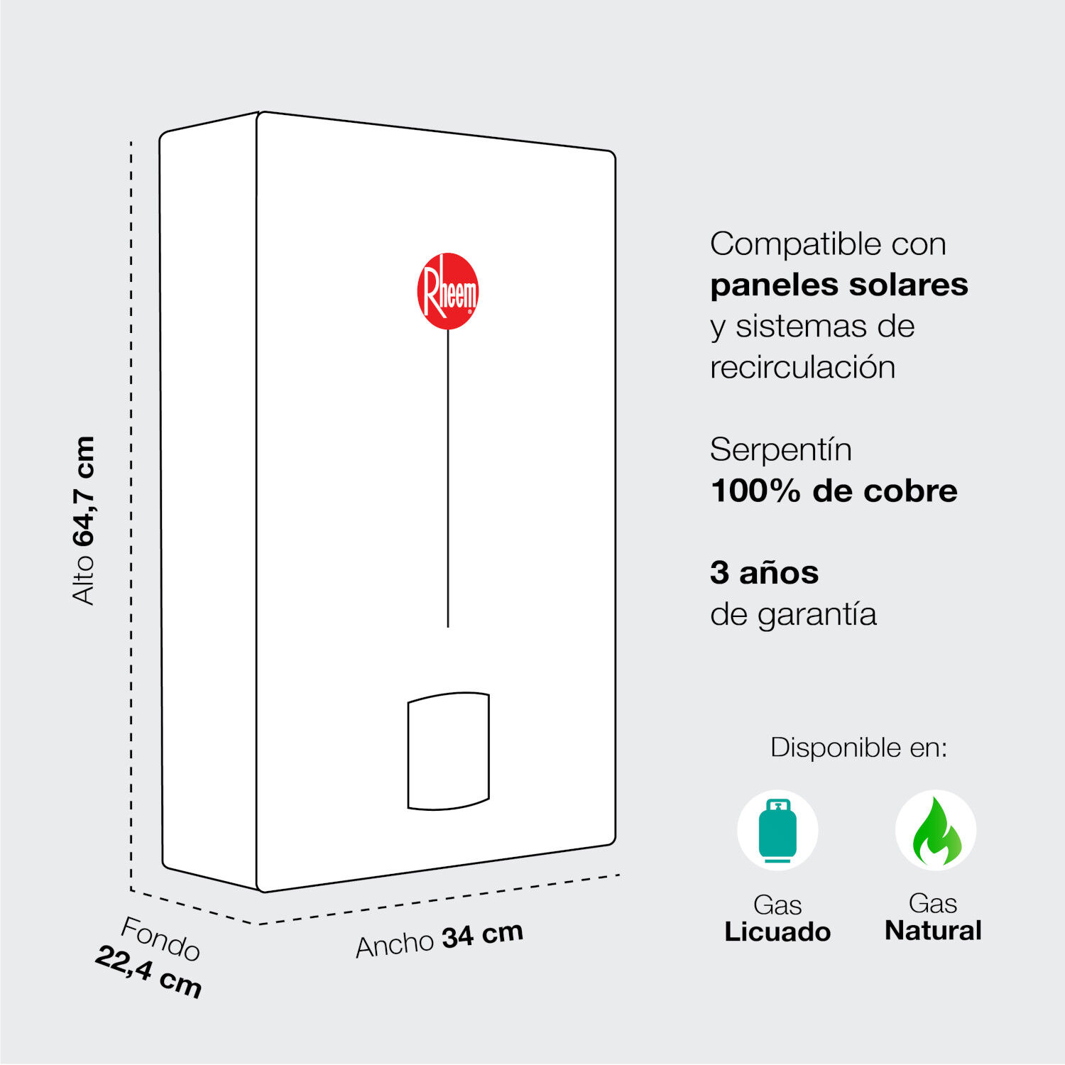 Calefont 10 Litros Gas Natural Tiro Natural Rheem image number 10.0