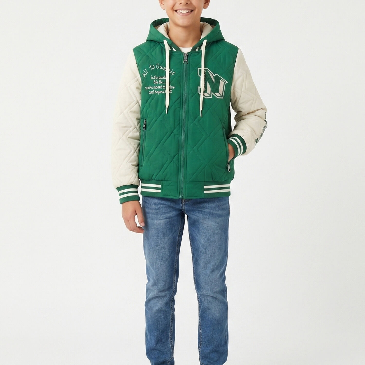 Chaqueta Varsity Bomber Acolchada Capucha Urbana Desmontable image number 0.0