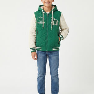 Chaqueta Varsity Bomber Acolchada Capucha Urbana Desmontable