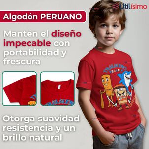 Polera Brainrots 100% Algodón Manga Corta Niño Tralalero Rojo