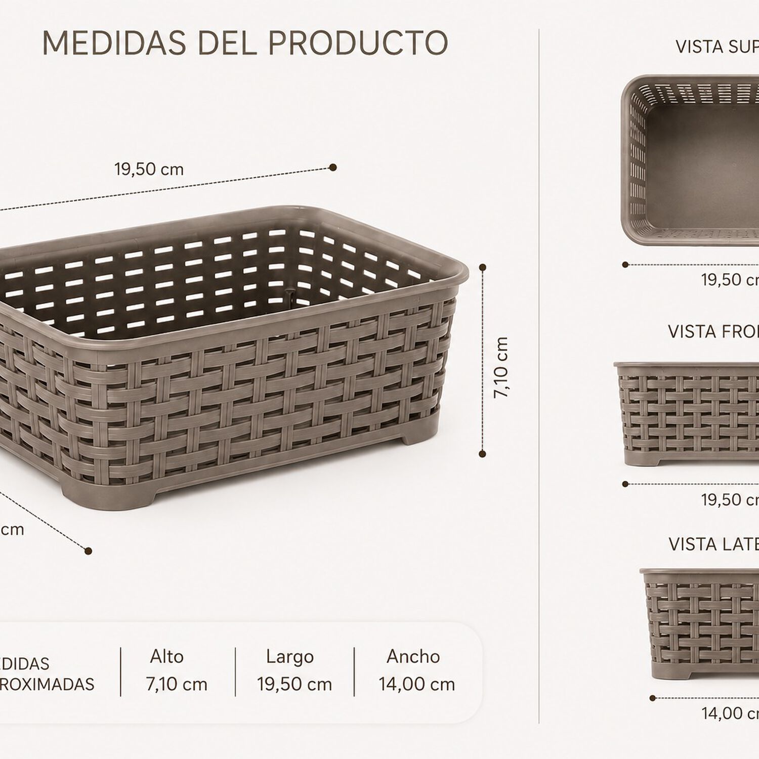 Canastilla Canasta Organizadora Multiusos Estilo Rattan 1.4 Litros Marca Reyplast Color Taupe image number 7.0