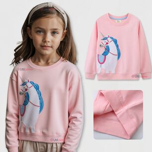 Poler&oacute;n Ni&ntilde;a Manga Larga 100% Algod&oacute;n Rosa Unicornio